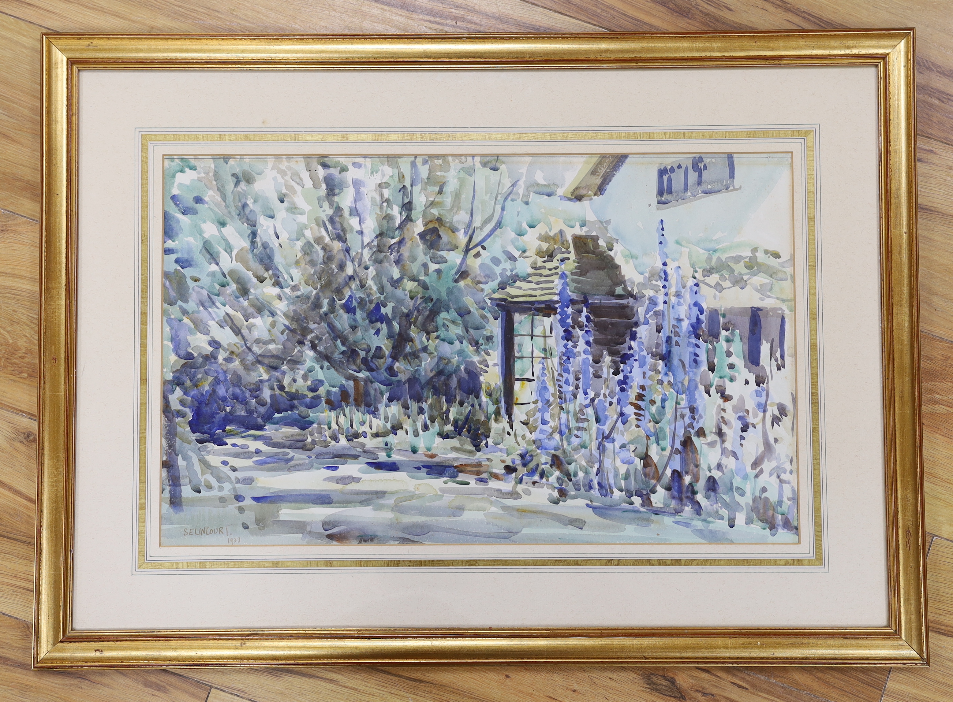 Selincourt, watercolour, Flower garden, signed and dated 1933, 53 x 33cm